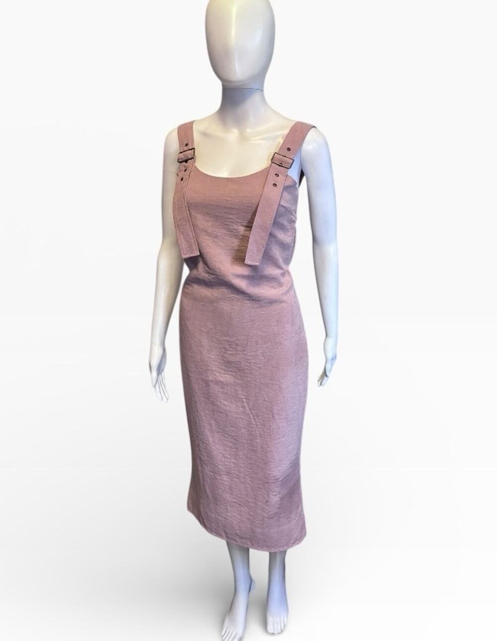 Choosy Buckle Straps Pencil Midi Dress Size XS NWT Pale Pink Zipper Back Detail